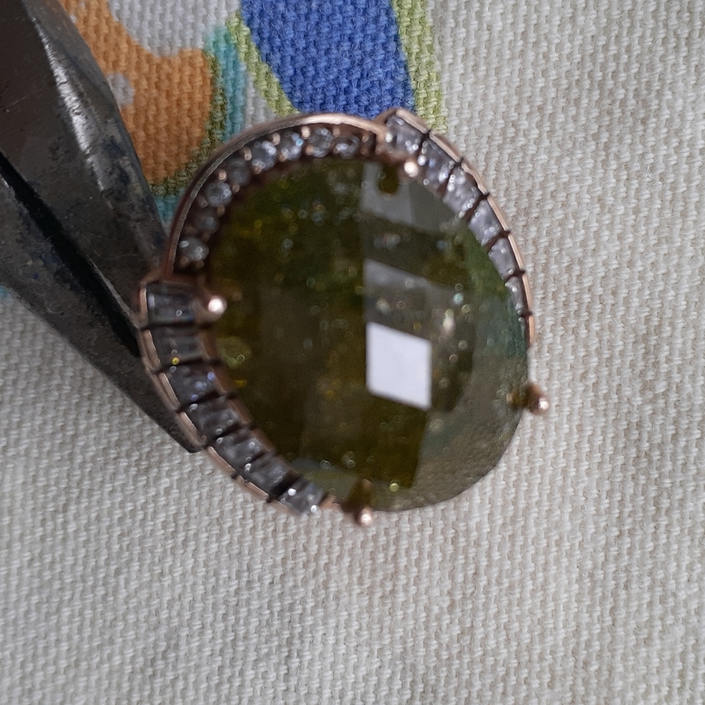 Olive Green Moldavite with White Topaz Sz 9